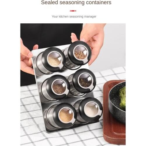 6 Pieces Magnetic Spice Jars Set Stainless Steel Salt Pepper Spray Shakers Storage Tins Seasoning Box