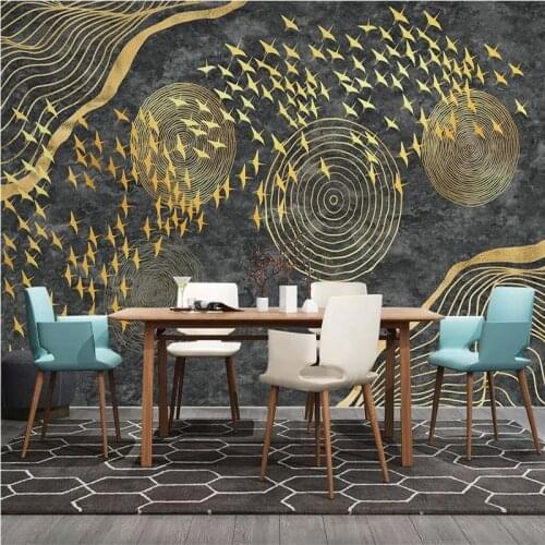 Beibehang custom Golden flying bird geometric circle Wall Mural Retro wallpapers for Living Room Sofa TV Background Wall Paper