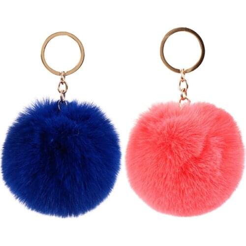 Cute Soft Fluffy Fur Ball Keychains Soft Faux Rabbit Fur Ball Car Key Ring Key Chains Women Bag Pendant Accessories
