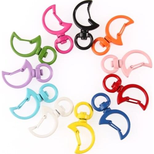 5pcs/lot 3*34mm Metal Hollow Moon Shape Keychain Split Key Ring Swivel Lobster Clasps Connector For Bag Belt Dog Mask Chains DIY