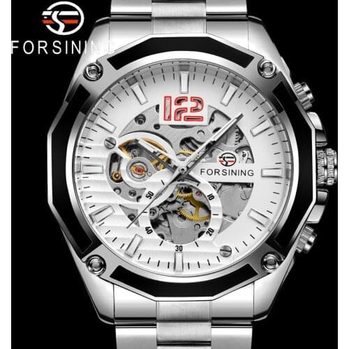 FORSINING Automatic Mechanical Men Wristwatch Military Male Clock Top Brand Luxury Stainless Steel Skeleton Man Watch Gift 8207