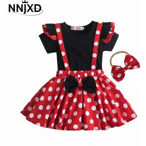 Childrens Clothing Fashion Baby T-shirt + Suspender Skirt Cartoon Sets Newborn Girls Clothes Polka Dots Baby Girl Outfits 3pcs