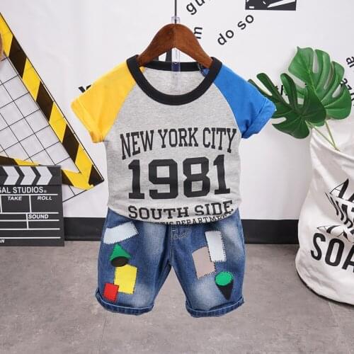 2020 Summer Baby Boy Children Denim Shorts Suit T-shirt Shorts Boys clothes Kids Patchwork Clothes 2-7