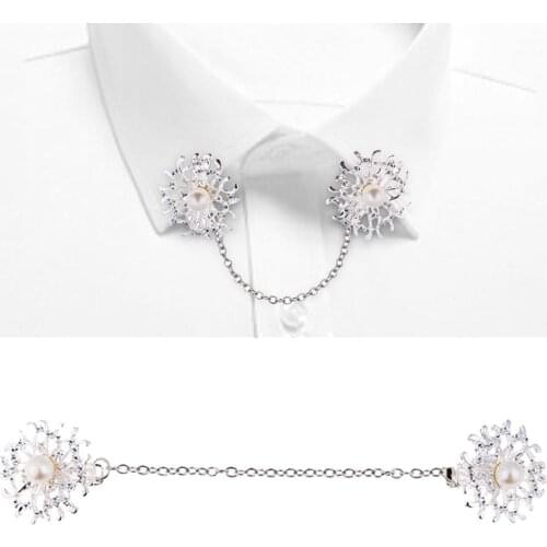Elegant Floral Faux Pearl Cardigan Collar Clip Women Dress Shawl Chain Clasp Pin fashion