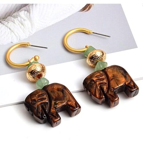 Ethnic Wooden Dangle Earring Statement Drop Earrings Vintage Cute Elephant Animal Jewelry For Women Accessories