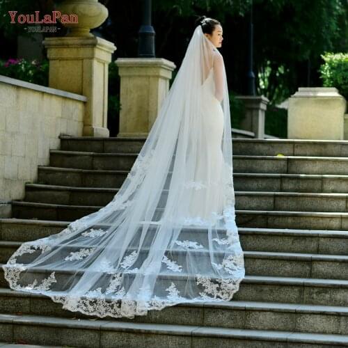 YouLaPan V67 3 Meter Ivory Cathedral Wedding Veils Long Lace Edge Bridal Veil with Comb Wedding Accessories Velos De Novia voile