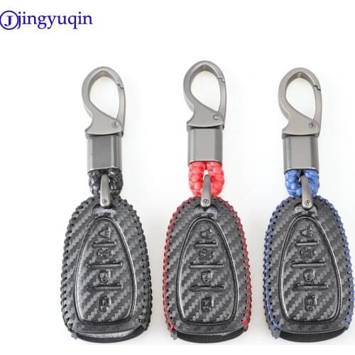 Jingyuqin Carbon Leather Car Key Case Cover For Chevrolet Cruze Spark Sonic Camaro Volt Bolt Trax Malibu Car Styling Accessories