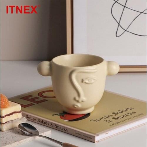 ITNEX Ceramic Coffee Cups Espresso Mugs Ball Handle Drinkware Original Mug for Tea Office Teacup Creative Gifts Couple Friends