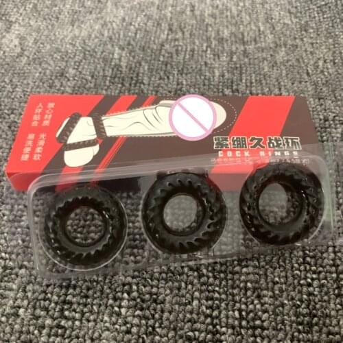 3Pcs/Set Thread Cock Ring Scrotum Bind Sex Shop Sex Toys for Men Erection Silicone Delay Ejaculation Elastic Penis Ring Black