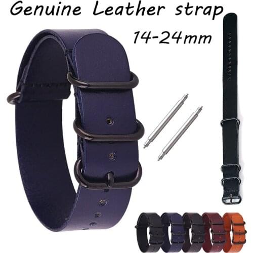 14mm 16mm 18mm 20mm 22mm 24mm Leather Watch Band Brown Nato Genuine Leather Watch Strap Black Coffee ZULU Wristband