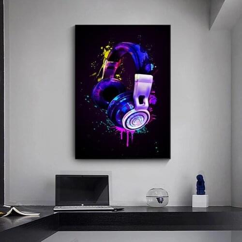 Colorful Graffiti Headphones Cool Canvas Painting Abstract Graffiti Art Posters and Print Wall Art Picture for Living Room Decor