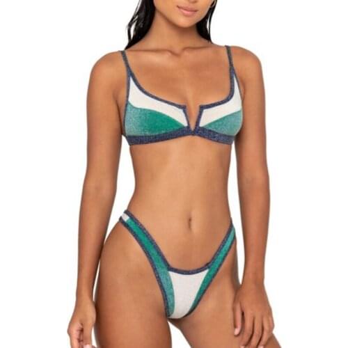 Patchwork Bikini Thong Micro Swimsuit Women Push Up Swimwear Bandage Bathing Suit V Neck Biquini Sexy Mini Bikini String Bikinis