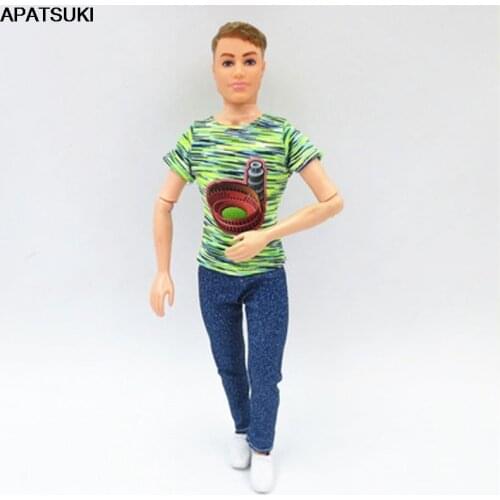 Fashion Doll Clothes For Ken Dolls Building T-shirt & Denim Jeans Pants For Barbie Boyfriend Ken Boy Doll 1/6 Dollhouse Toys