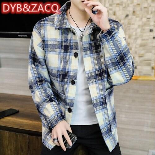 DYB&ZACQ Mens Outerwear, Fall 2021, White Vintage Suede Plaid, Loose Single-breasted Cardigan Jacket Shirt M-3XL