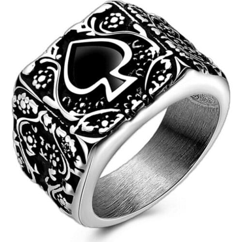 LASPERAL Mens Ring Vintage Personality Spades A Heart Shaped Poker Rings For Men Jewelry Silver Color male Ring Wholesale