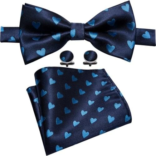 Barry.Wang Men Blue Bowtie Silk Woven Bow Tie Set Pre-tied Bows Fashion Male Butterfly Tie Design for Valentines Day LH-833