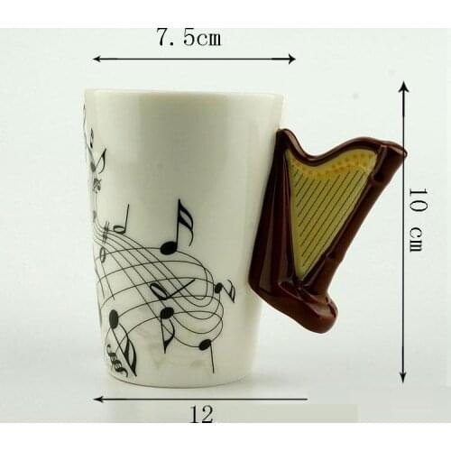 Novelty 220ml Harp Ceramic Cup Personality Music Note Milk Juice Lemon Mug Coffee Tea Cup Christmas New Year Gift
