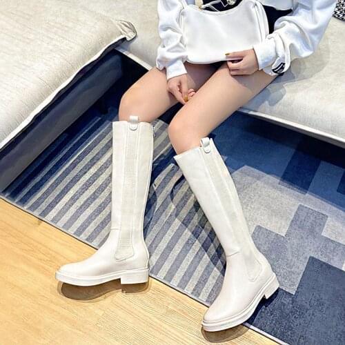 2021 Autumn and Winter New British Style Knee-length High-tube Fashion Boots Womens Increased Round-toe Zipper Martin Boots