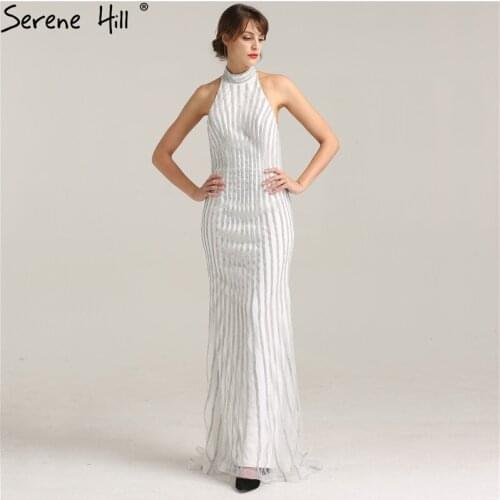 New White Backless Sexy Mermaid Evening Dresses Full Crystal Fashion Elegant Evening Dress 2020 Real Photo LA6210