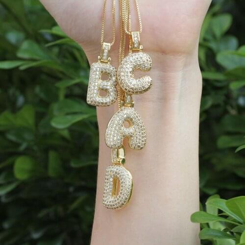 New Style Trendy Letter Necklace Copper Pave CZ Gold Box Chain Pendant A-Z 26 Initials Necklace For Women Fashion Jewelry Gift