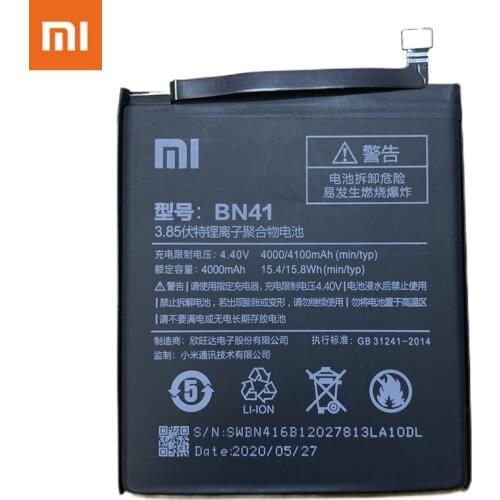 Xiao Mi Original BN41 4100mAh Battery for Xiaomi Redmi Note 4 Hongmi Note 4 / Note 4X MTK Helio X20 Phone Replacement Batteries