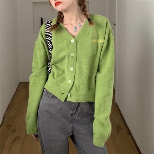 Fall 2021 autumn women new Hot selling crop top sweater cardigan women korean fashion netred casual knitted ladies tops Ay208