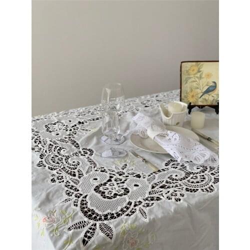 Old Goods | Boutique Handmade Korea with Table Cloth Wiredrawn Hand Embroidery Tablecloth Lace Hollow