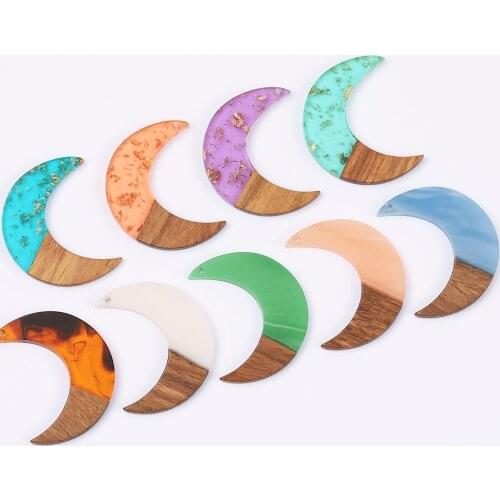 WHSOK 50Pcs 30*38MM Jewelry Findings Components/Moon Shape/Necklace Pendant/Charms/Hand Made/Natural Wood Resin/Earring Findings