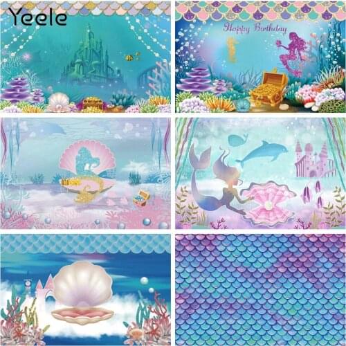 Yeele Birthday Cartoon Mermaid Scales Treasure Pearl Photography Backdrop Photographic Decoration Backgrounds For Photo Studio