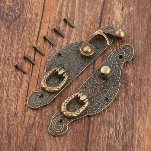1pc 90*50mm Box Latch Hasp Antique Bronze Wooden Gift Box Toggle Lock Buckle Latch Hook Furniture Hardware