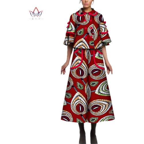 Fashion African Women Top and Pant 2 Pieces Set Short Sleeve Button Bow Tops Dashiki Print Pants African Women Clothing WY4953