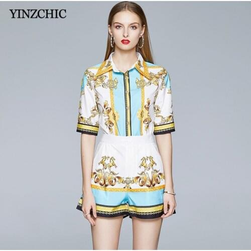 Summer New Woman Print 2pcs Suit Half Sleeve Blouse + Loose Short Pants Set for Woman Casual Printed Blouse Pants Suit Office