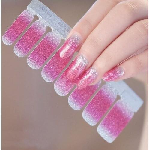 1Sheet Pink Glitter Nail Stickers Full Cover Nail Wraps Adhesive Polish Manicure Nail Art Stikcer Decals Decorations