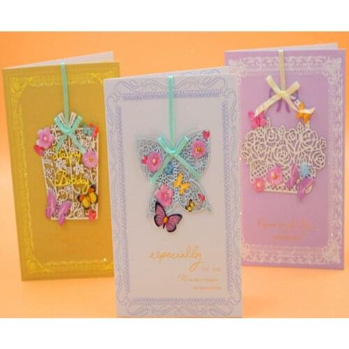 10pcs /lot Creative Lace Engraving Mini Greeting Card Children Birthday Card Christening Blessing Card with Envelope