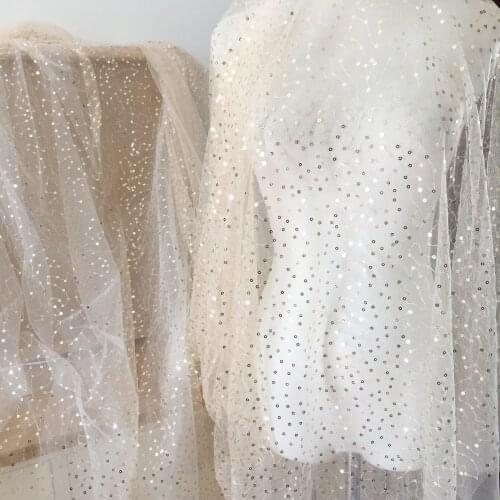 5 Yards /lot New Style Dense Sequin Tulle Lace Fabric in Champagne Gold, Sewing DIY Craft Fabric 150cm Wide