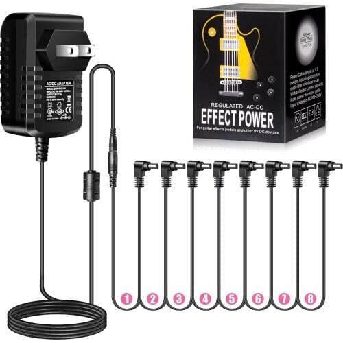 8 Way Electric Guitar Effect Pedal Power Supply accessories Cables Adapter Daisy Chain Wire Pro 9V DC 1A US EU UK JP AU Plug pod