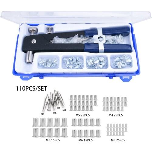 86pcs/set Hand Riveter Nut Rivet Gun Kit M3-M8 Manual Threaded Nut Rive Tool kit Stainless Steel Nuts Metric Thread For Screws