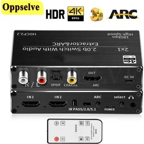 HDMI-Compatible Audio Extractor 2x1 4K 60Hz Switcher for HD-TV Apple TV-4 PS4 2.0b Remote Switch 3.5mm Audio Splitter Adapter