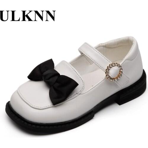 ULKNN White Leather Shoes For Babies 2021 Summer/Autumn Square Toe Party Princess Shoes Girl Bow Breathable Outdoor Girls Shoes