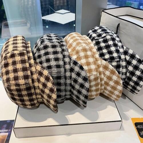 Woolen Cloth Women Autumn Winter Beret Vintage Plaid Wide Brim Octagonal Cap Outdoor Newsboy Painter Hat