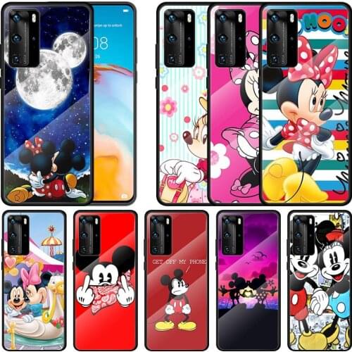 Tempered Glass Cover Disney CartoonMinnie Mickey Mouse For Huawei P40 P30 P20 P10 Pro Plus Lite 5G 2019 Phone Case
