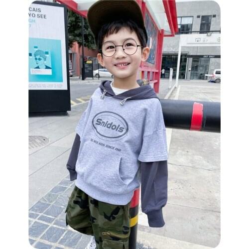 Kids Clothing Spring Aututmn New Toddler Boys Sweatshirts Casual Fashion Fake Two Hoodies Childrens Hooded Pullovers For Boys
