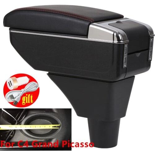 For Citroen grand C4 Picasso armrest box USB Charging heighten Double layer central Store content cup holder ashtray accessories
