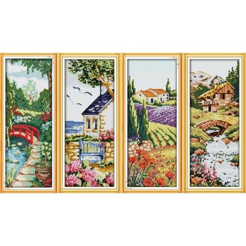 Everlasting Love Four Seasons Chinese Cross Stitch Kits Ecological Cotton Stamped Printed 11 14CT DIY Christmas Decorations Gift