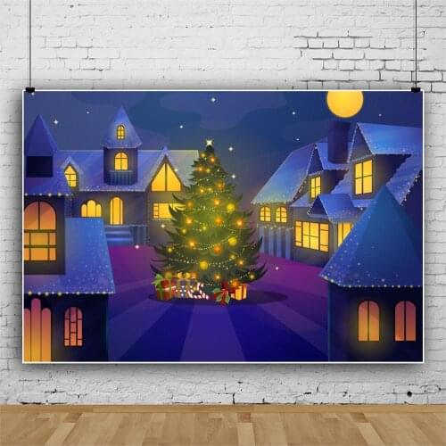 Xmas Decor Backdrop Town Night Christmas Tree Background Christmas Party Decoration New Year Photo Studio Props Photo Booth