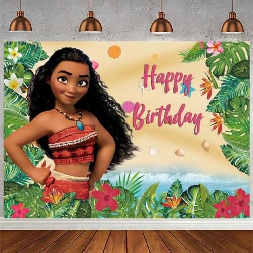 Summer Beach Baby Moana Backdrop Palm Leaves Princess Girl 1st Birthday Party Photography Background Caketable Decoration Banner
