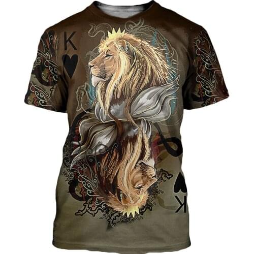 3D T-shirt Men Women Poker King Lions Print Short Sleeves Tees Shirts Summer Tops Streetwear Harajuku