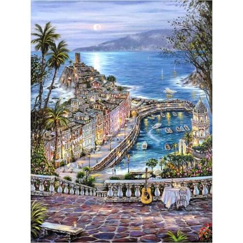 Urban Port House Construction Diamond Painting Round Full Drill Scenic Nouveaute DIY Mosaic Embroidery 5D Cross Stitch