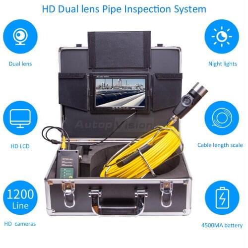 HD1200TVL 42mm Dual lens pipe drain sewer inspection camera 12pcs white lights 8pcs infrared lights Endoscope camera DVR record