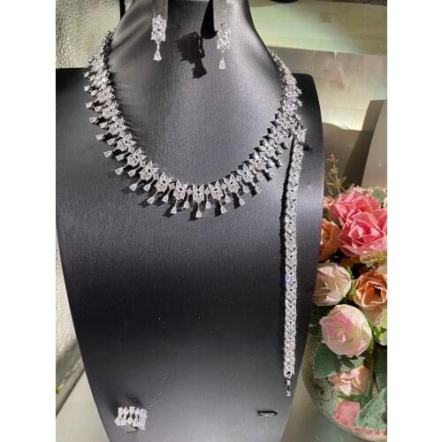 Janekelly4pcs Bridal Zirconia Full Jewelry Sets For Women Party, Luxury Dubai Nigeria CZ Crystal Wedding Jewelry Sets